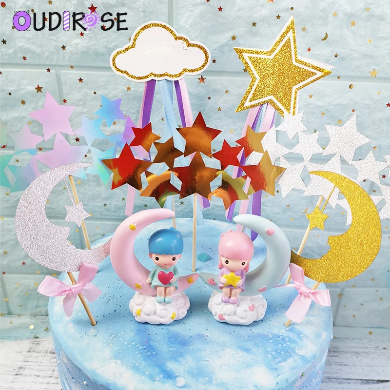 OUDIROSE счастливое украшение для именинного торта Звезда Луна лента принцесса принц торт декоративные украшения детский день вечерние Поставки игрушка