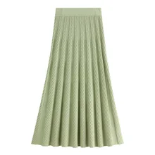 Женская трикотажная длинная юбка трапециевидной формы с высокой талией, эластичная винтажная женская зимняя плиссированная юбка зеленого цвета, Faldas Jupe Femme Saia