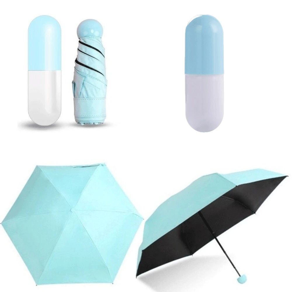 Mini Folding Capsule Small Umbrella With Pill Package Box Pocket Parasol Rain Anti-UV Portable Travel Umbrella Sunny Rainy Day - Цвет: Синий
