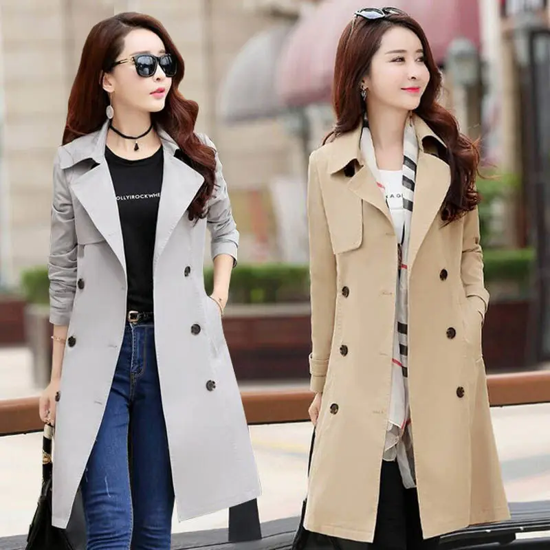 2020 primavera abrigo para las mujeres Streetwear giro-abajo Collar de abrigos de doble botonadura de mujer de talla grande 3XL XXXL Sobretudo Feminino