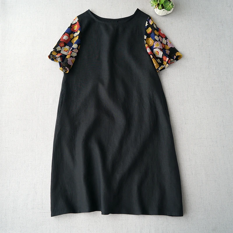 

Summer New Arrivals Women Loose Mori Girls Japanese Style Colorful Cross Stitch Embroidery Comfortable Linen Dresses 3 Colors