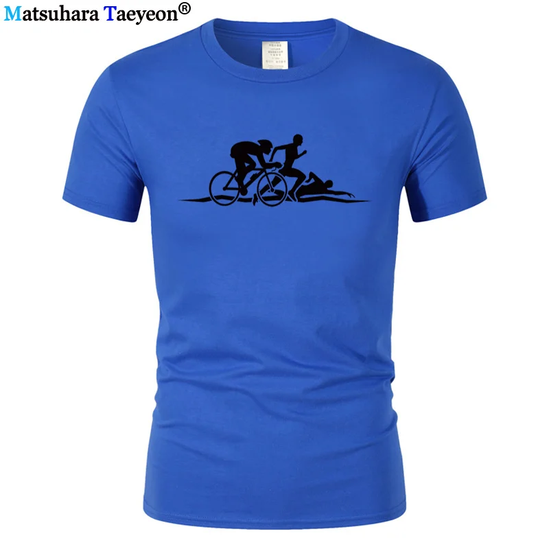 Летняя хлопковая футболка с коротким рукавом для велоспорта, спортсмена, плавания, топ с принтом, футболка, модная мужская футболка с изображением триатлона - Цвет: 3