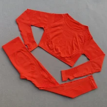 2 шт., бесшовный Женский комплект для йоги, одежда для спортзала, леггинсы для фитнеса, укороченные рубашки, спортивный костюм, женский спортивный костюм с длинным рукавом, одежда для активного отдыха