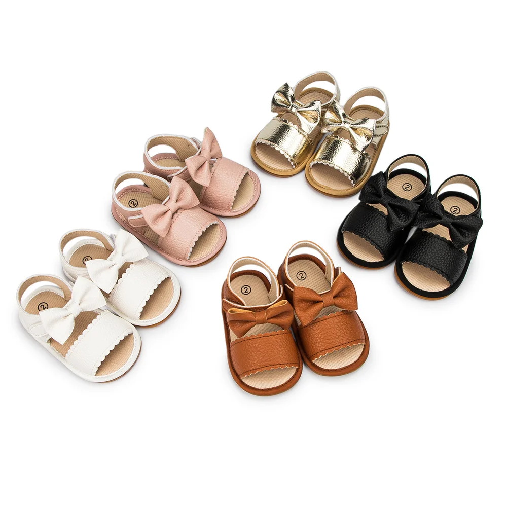 Infant Baby Shoes Girl Shoes New Summer Girl Sandals PU Leather Bowknot Rubber Sole Anti-Slip Newborn First Walker Crib Shoes 1