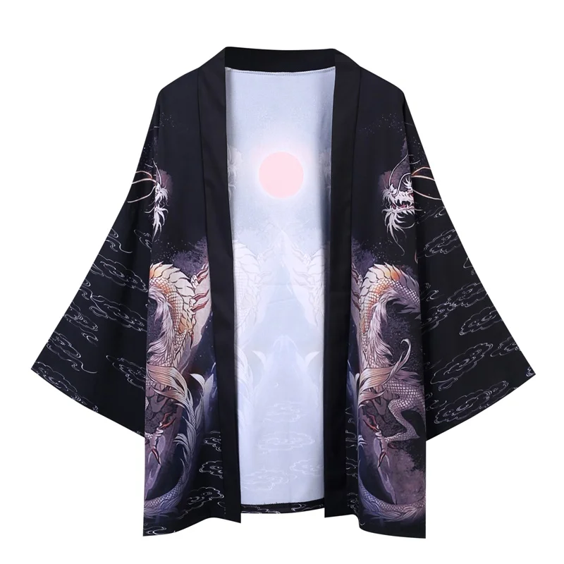 Japanese Kimono Cardigan Men Yukata Male Samurai Costume Clothing Kimono Jacket Mens Dragon Kimono Shirt Yukata Haori FF2306