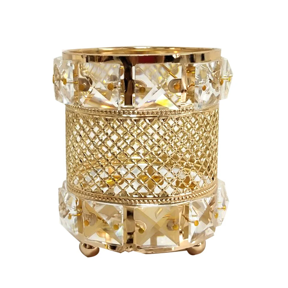 

Makeup Brushes Holder Pot Organiser Golden Crystal Bling Cosmetic Brush Pen Pencil Holder Candle Holder Storage Box Container