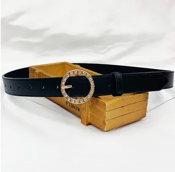 

2020 new ladies decorative round buckle rhinestone pin buckle belt female Korean version with jeans dress