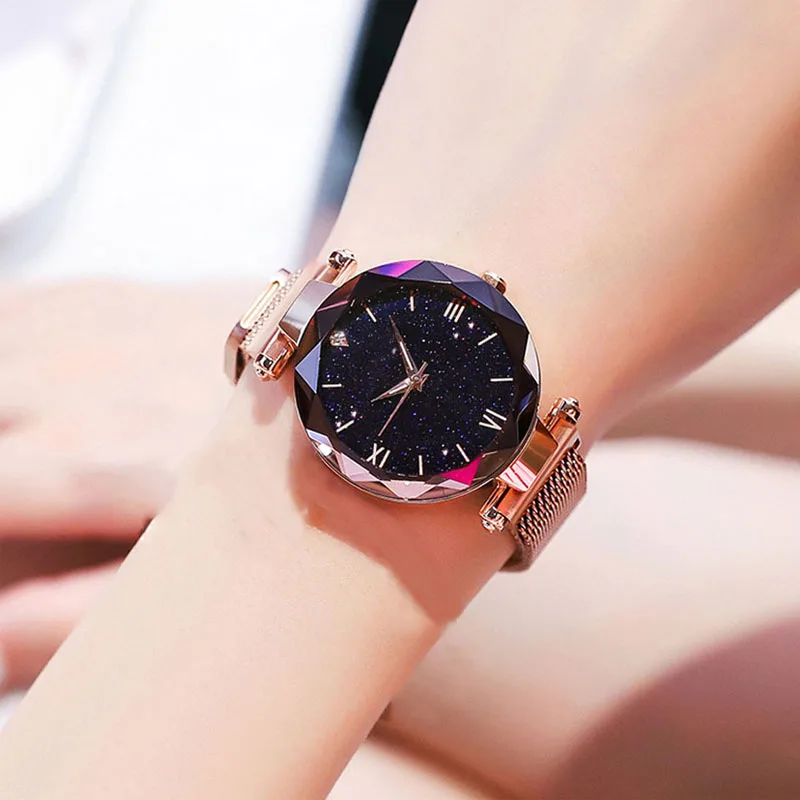 Звездное небо женские часы модные магнитные часы и браслет набор дамские наручные часы римский подарок часы Relogio Feminino - Цвет: Rose