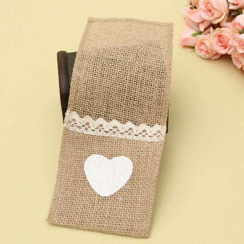 Top-30Pcs джутовая Мешковина кружевной мешочек для столовых приборов Свадебные вечерние столовые приборы декоративные принадлежности вилка и нож сумка для хранения украшение стола
