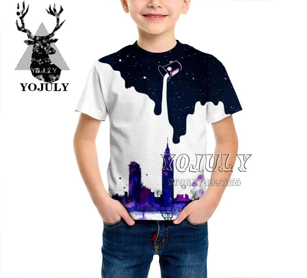YOJULY/креативная детская одежда для маленьких мальчиков и девочек с 3D-принтом, граффити, художественная краска детская футболка модные футболки Modis A480