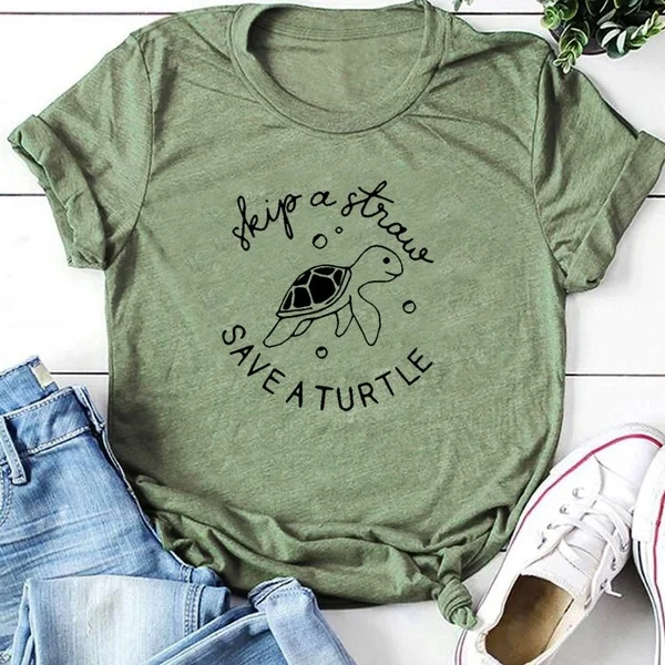 

Cute Turtle Letter Printed T-Shirt Round Neck cotton Funny Casual Summer Short Sleeve Graphic Tee Shirts For Women Girls tees