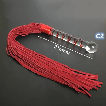 Crystal Dildo Real Leather Flogger Glass Penis Whip Sex Whip G-spot Anal Bead Leather Tools Restraints Bdsm Sex Adult Games 2