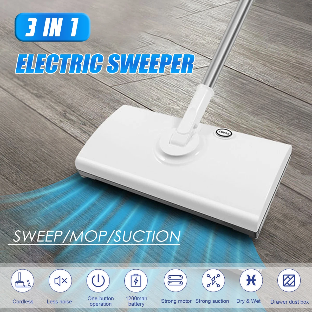 3IN1 Electric Mop Wireless USB Charging Floor-Cleaner Scrubber Brooms 360 Rotation Handheld Sweeper 