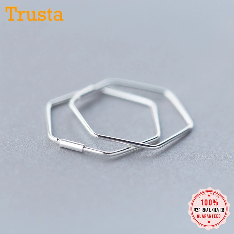 Trustdavies-pendientes de aro hexagonales para mujer, de Plata de Ley 925, joyería a la moda, aretes de plata fina 925, regalo DS133