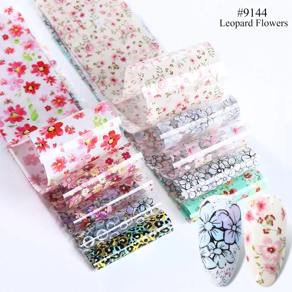 10pcs Mix Flower Leaf Design Stickers On Nails Art Foil 3D Transfer Decals Manicure Tip Letter Slider Nail Art Decoration JI1538 - Цвет: 9144