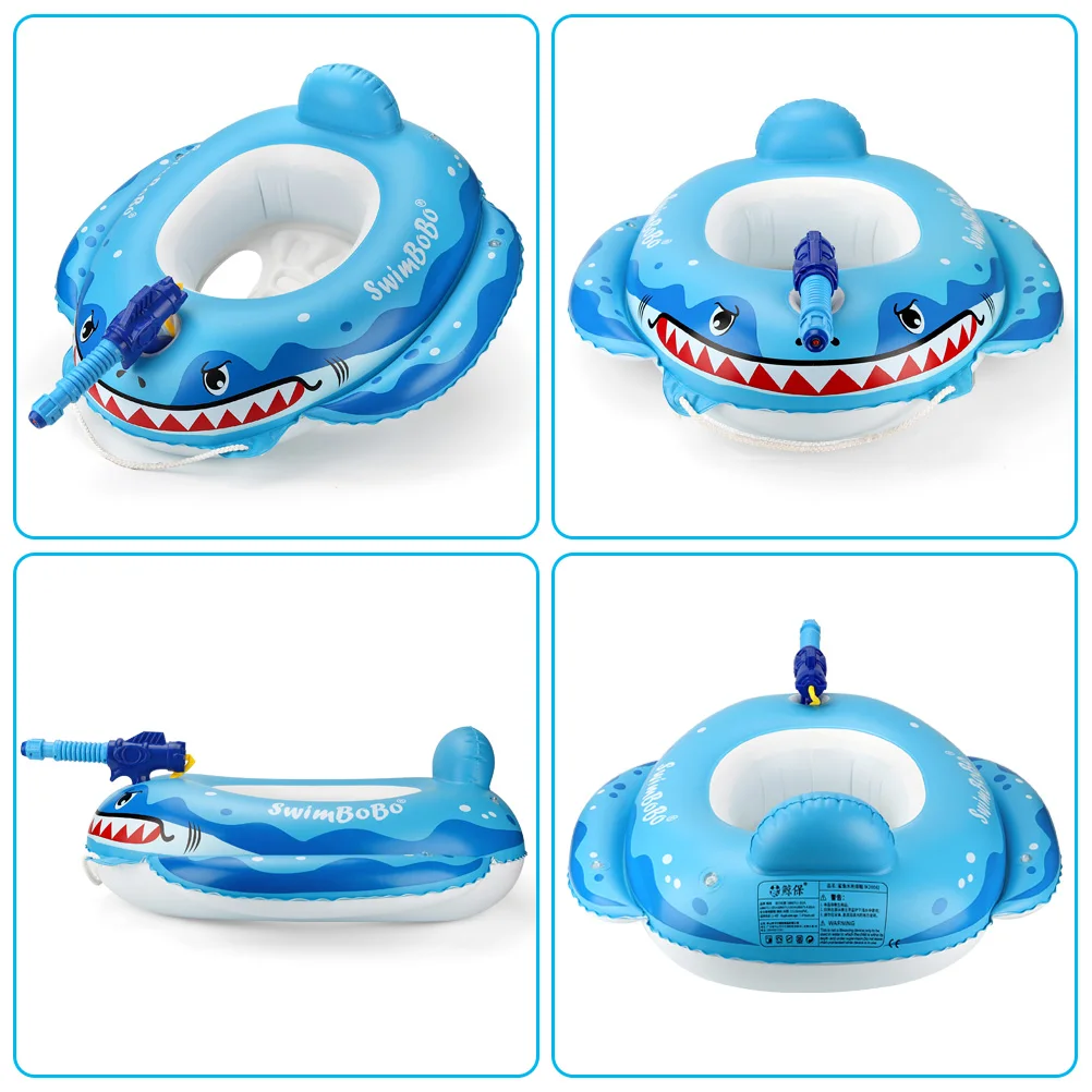 Baby Swimming Pool Float With Water Gun Accessories Shark Swim Ring Inflatable Floating Fun Toys Swim Seat Boat For 3-6Y 5