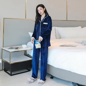 

Ladies Solid Color Gold Velvet Pajamas Suit New Fashion Simple Loose Casual Long Sleeve Home Wear Pajamas