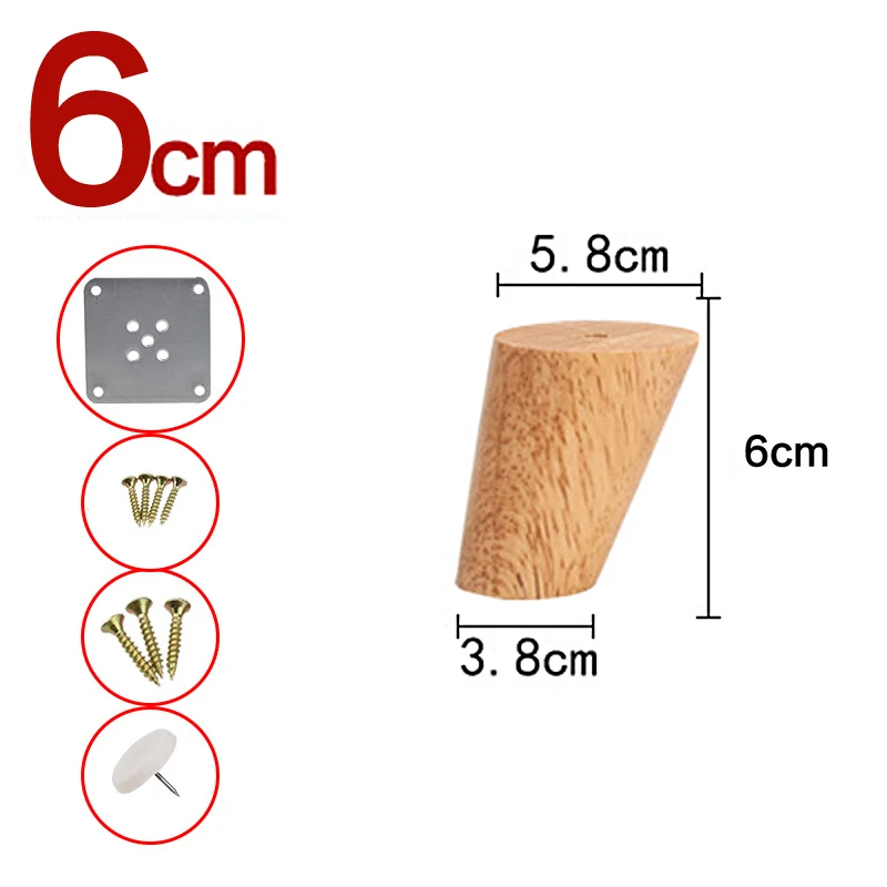  Patas de madera maciza para muebles, patas de armarios, patas  de mesa, reposapiés de sofá, 4 unidades, para sofá, TV, escritorio, mesita  de noche, con tornillos, 2.4 in, 3.1 in, 3.9 in