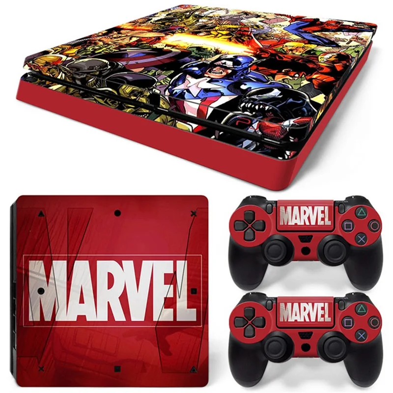 Marvel Iron Man Captain America Vinyl Skin Sticker for PS4 Slim Console and 2 Controllers Decal Cover Game Accessories 