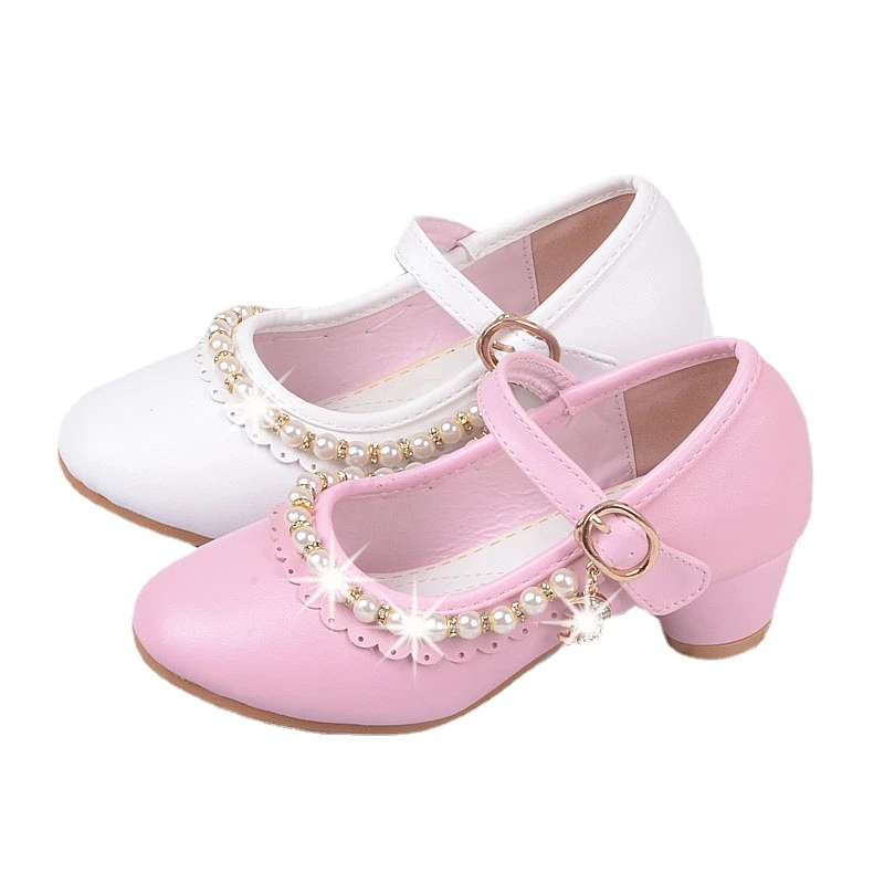 Zapatos de tacón bajo con perlas niña calzado de vestir para niño, color rosa y blanco, talla 26 37, novedad de primavera|Zapatos de cuero| - AliExpress