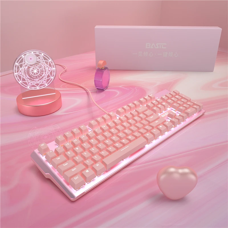 Новая розовая игровая Механическая Проводная клавиатура для девочек ...