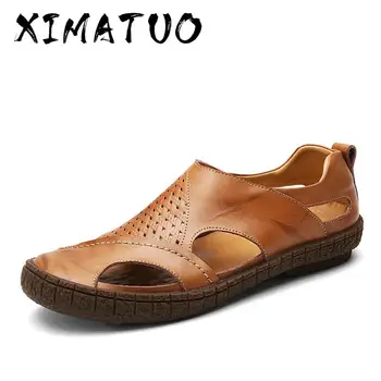 

Brand Summer Beach Shoes 2020 Fashion Designers Men Sandals Split Leather Slippers For Men Slip On Casual Shoes Men