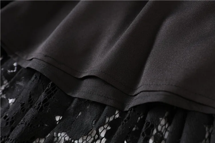 High Quality Black Lace Skirt Fall Women Hollow Out High Waist Pleated Midi Skirt Halloween Long Black Skirt for Women