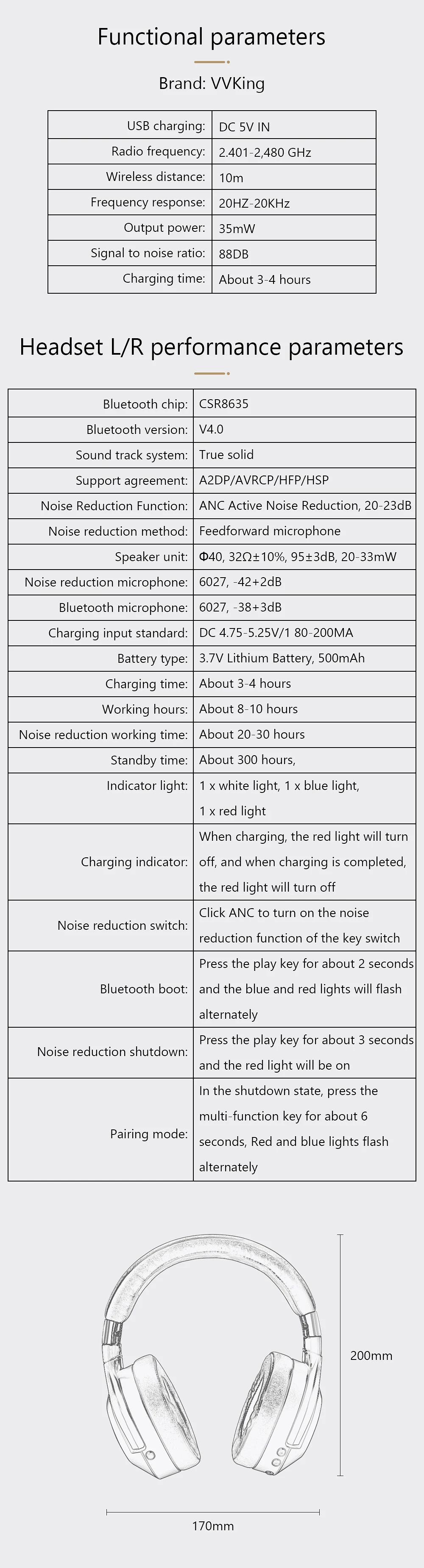 VVKing активный шумоподавление беспроводные bluetooth-наушники игровая bluetooth-гарнитура музыка HiFi глубокий бас наушники компьютер