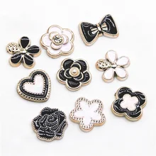10pcs Golden Pearl Flower/Bow/Heart Flat Back button Upscale Home Garden Crafts Cabochon Scrapbooking Clothing accessories