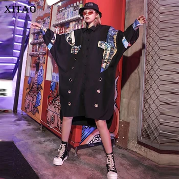 

XITAO Plus Size Patchwork Print Pattern Dress Women Clothes 2019 Fashion Hollow Out Elegant Slim Midi Dress Autumn New ZYQ1817
