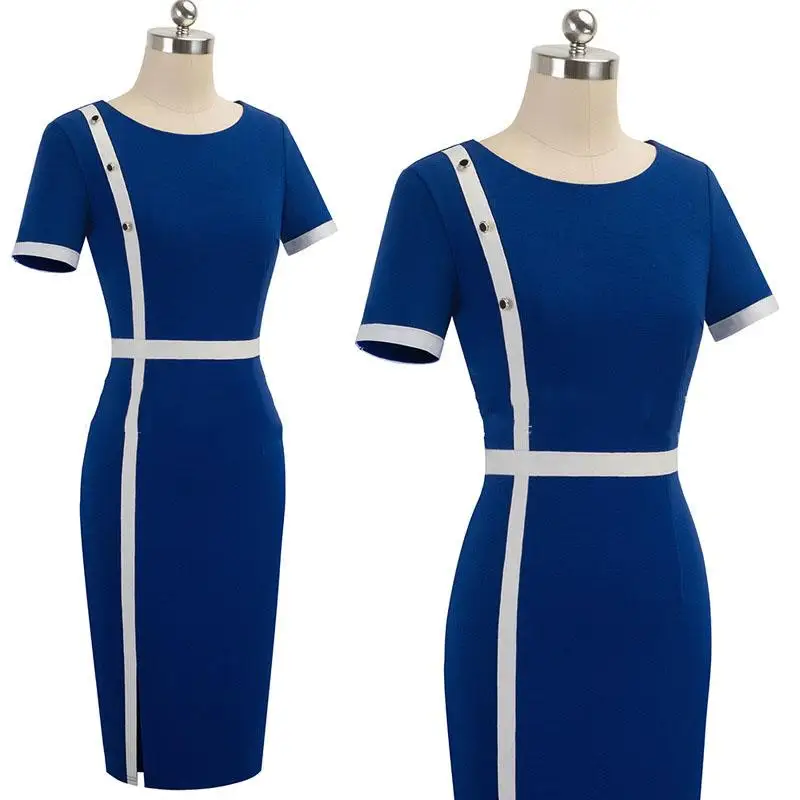 Модное Новое Деловое платье-карандаш с коротким рукавом, женское винтажное приталенное платье с высокой талией, весенне-летняя посылка, платье в стиле пэчворк