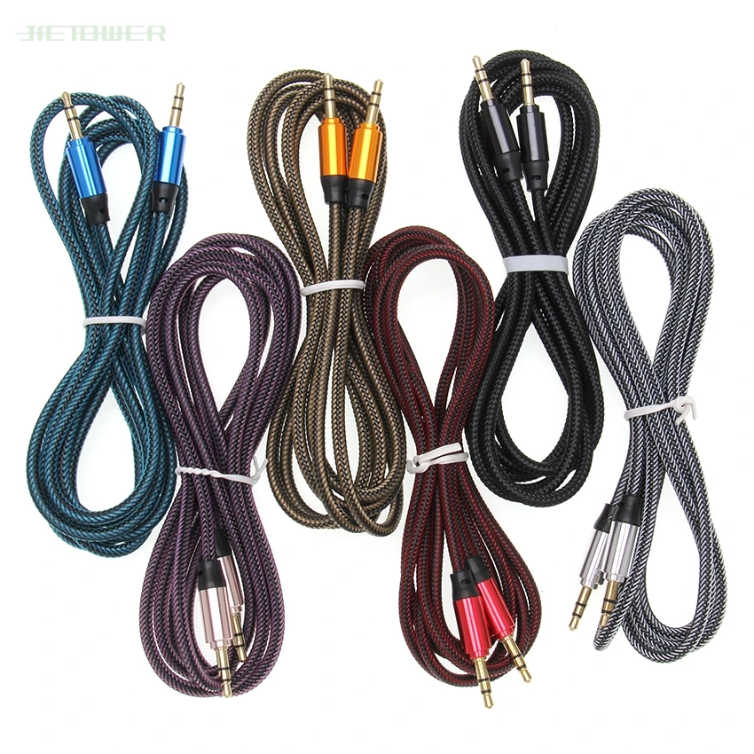 50pcs 3 5 Jack Aux Cable 3 5mm Car fishnet Audio Cable 1 8M Gold Plated jack male to male speaker cables for Headphone Speaker