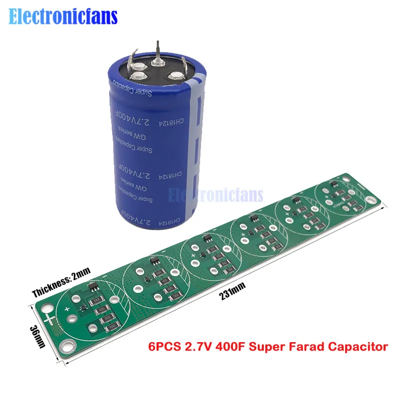 

6PCS 2.7V 400F 35*62mm 4 Feet Super Farad Capacitor Low ESR Super Capacitor Solderless for Car with Balancing Protection Board