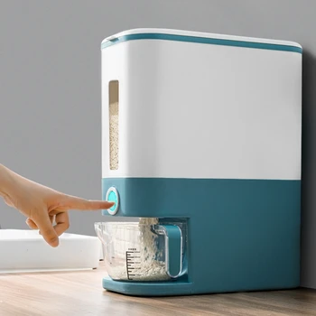 

Automatic Plastic Cereal Dispenser Storage Box Measuring Cup Kitchen Food Tank Rice Container Organizer Grain Storage