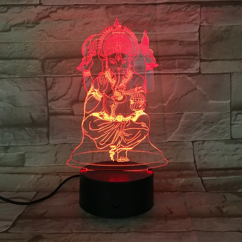 Индийский семейный Patron Ganesha 3d светодиодный Ночной светильник украшение для