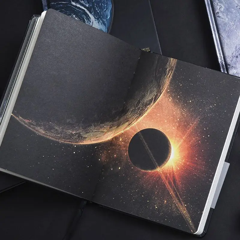 Student Stationery Beautiful Universe Hard Cover Lined Papers Notebook Starry Sky Journal Diary Notepad Boys Mens Stationery Gif