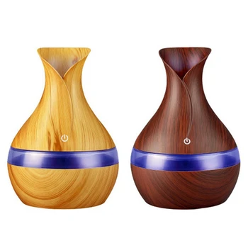 

2Set 300 Ml Air Humidifier Aroma Essential Oil Diffuser with Wood Grain 7 Color Changing Lights Deep Color & Light Color