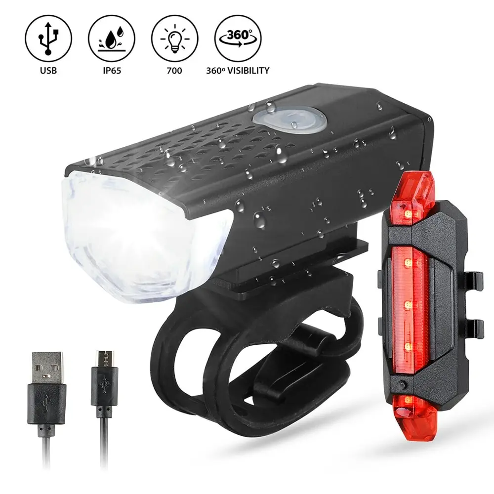 Bicicleta de bicicleta luz usb led recarregável conjunto mountain cycle frente volta farol lâmpada lanterna 2021 dropship