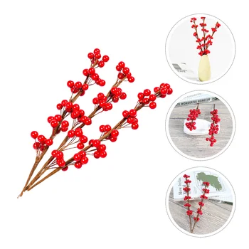 

6pcs Artificial Useful Desktop Decor Xmas Supplies Red Berries Party Props