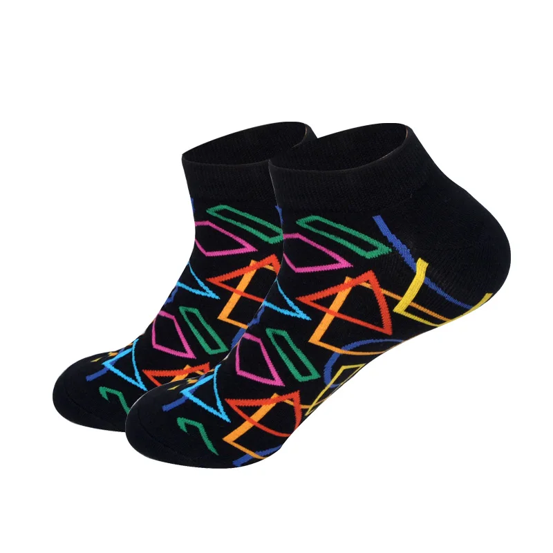 LIONZONE мужские деловые невидимые носки-лодочки, геометрические треугольные ромбовидные прямоугольные черные носки с квадратным блоком, EUR40-46 - Цвет: Black