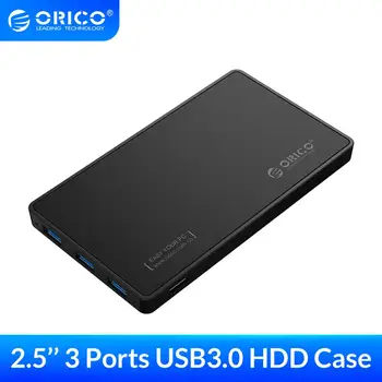 

ORICO 2.5'' SATA to USB 3.0 Hard Drive Case with 3 Ports USB3.0 HUB UASP Tool Free with 5V2A Power Adapter SSD HDD Case
