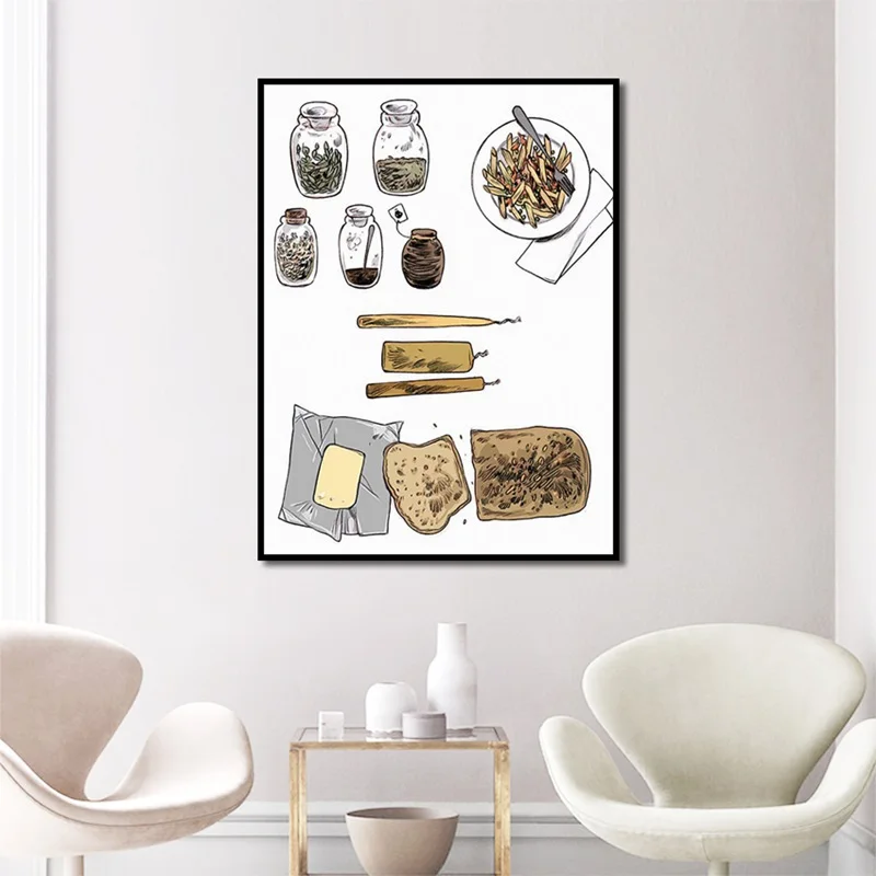 

Bread French Fries Foods Canvas Painting Abstract Home Decoration Posters and Prints Vintage Art Wall Picture for Kitchen Room