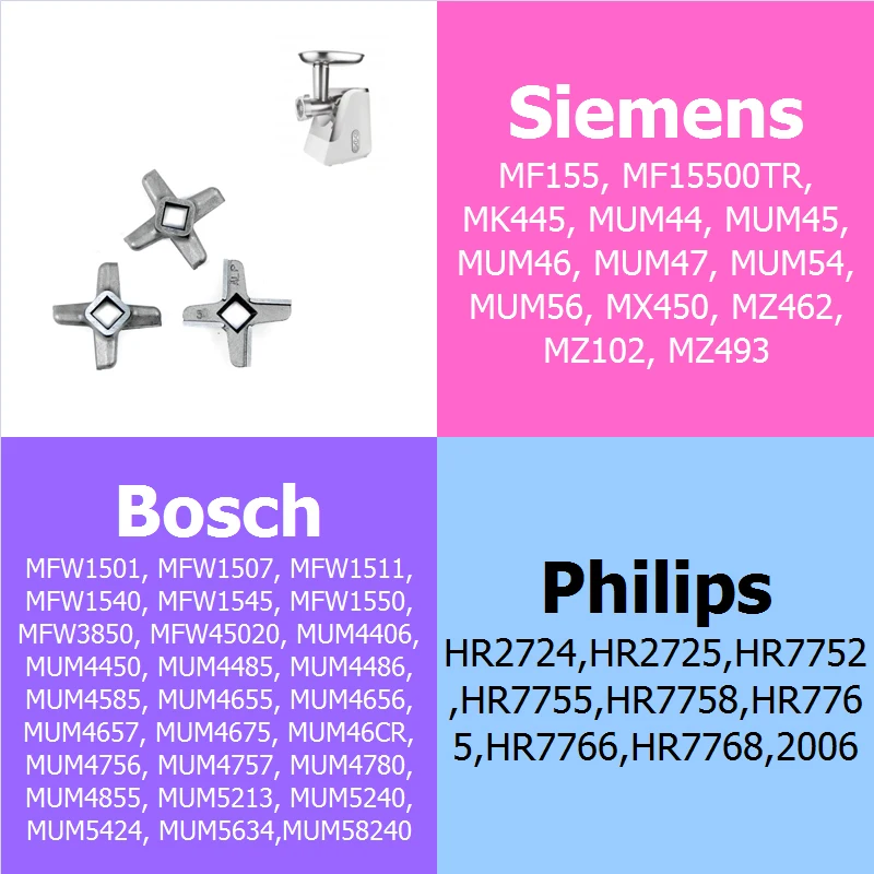 3 шт. нож для мясорубки#5 Мясорубка лезвия запчасти для мясорубки Bosch Philips Siemens