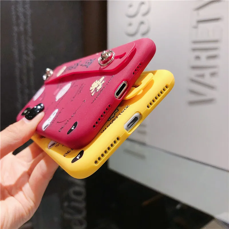 Милый мультяшный парный чехол для телефона для iphone 6, 6s, 8, 7 plus, X, XS, MAX, XR, TPU, мягкий ремешок на запястье, кронштейн, задняя крышка, Капа