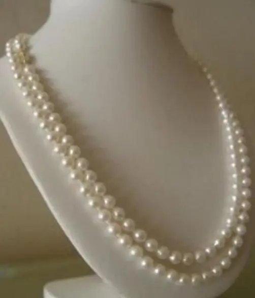 

Double Strands 9-10mm South Sea Round White Pearl Necklace 17inch-19inch 14k Gold Clasp