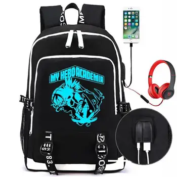 

Students Black Backpacks Luminous USB Charging Anime School Bags For Teenage Girls Anti Theft Waterproof Shoulder bag