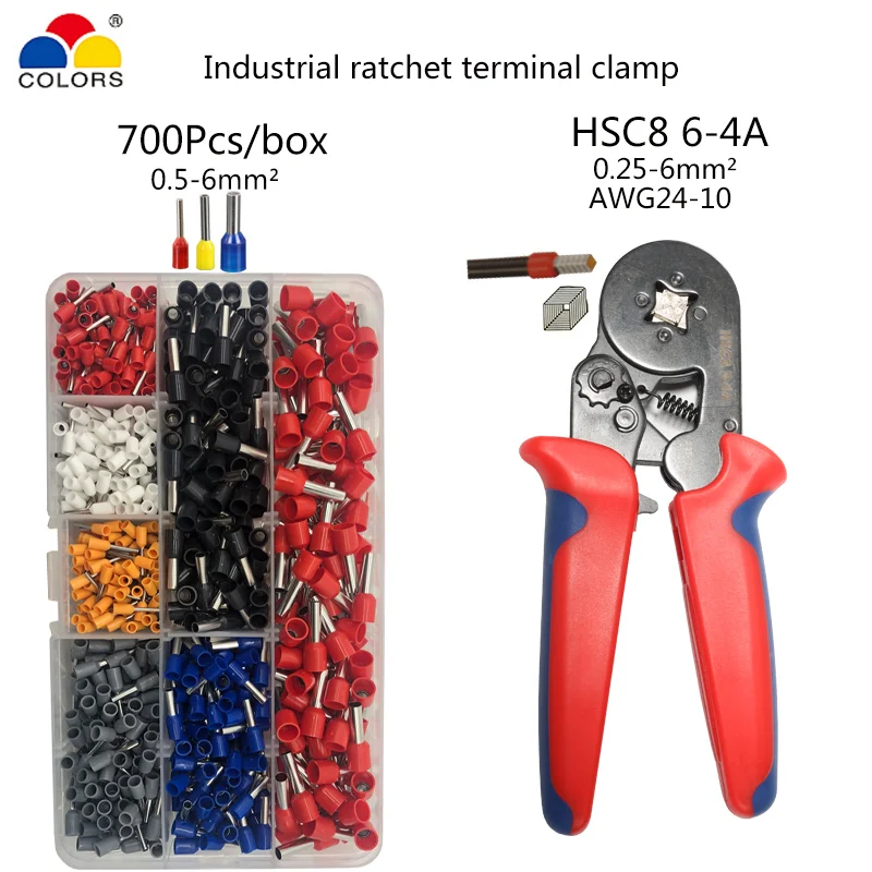

Tubular Terminal Crimping Tools Pliers HSC8 6-4a Terminals Set,Hand Tools Wire Stripper Alicate HS-700B High Precision Clamp Set