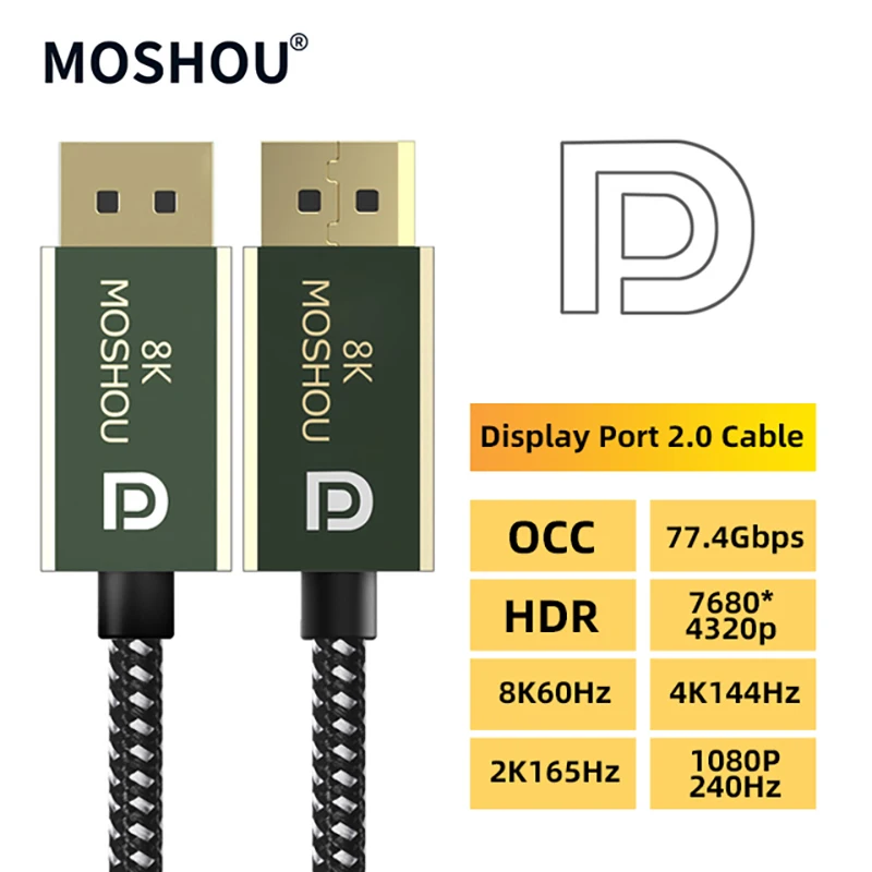Cavo Displayport 2.0 8K 60Hz 4K 144Hz 77.4Gbps Adattatore Porta Display Per Video Pc Laptop Tv Rtx 3080 Dp A Dp Wire