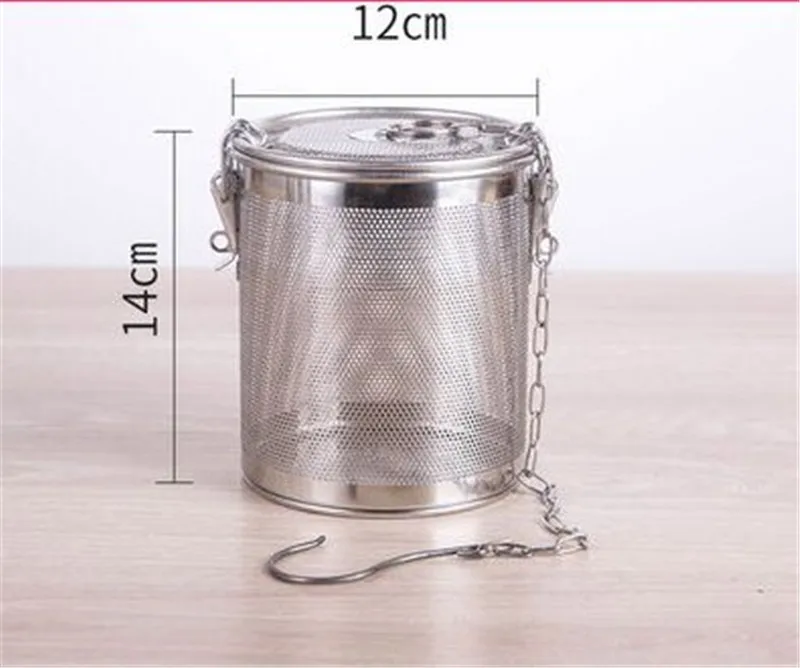 W12xH14cm Круглая Дыра 304 из нержавеющей стали мешок для приправ соуса супа вкус коробка для специй корзина рассола горячий горшок шлак разделительные фильтры для дуршлага - Цвет: W12xH14cm