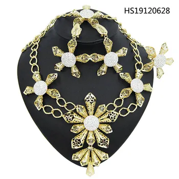 

Yulaili New Fashion Dubai Gold Color Pendant Necklace Earrings Bracelet Ring for Women Wedding Bridal Jewelry Sets Free Shipping